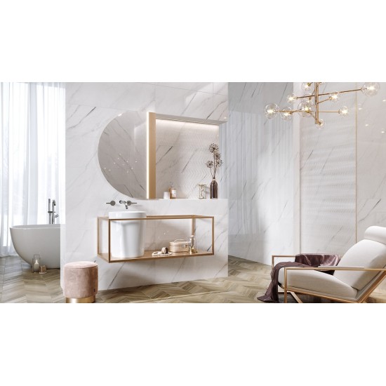 Faianta Carrara Chic White Glossy, Rectificata Lucioasa 29 x 89 cm