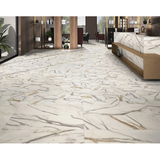 Gresie Calacatta Gold Hexagon, mata 28.5 x 33 cm