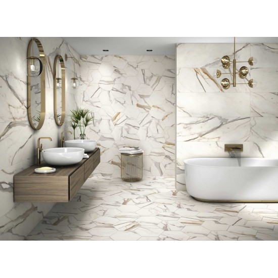 Gresie Calacatta Gold Hexagon, mata 28.5 x 33 cm