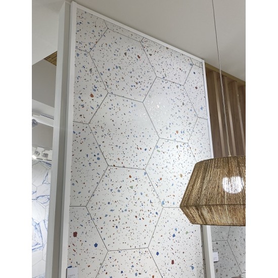 GRESIE HEXAGONALA CONFETI WHITE 56 x 48.5 cm, REALONDA
