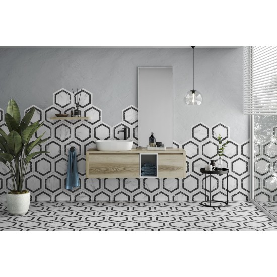 Gresie hexagonala Venato Deco Dark 33 x 28.5 cm Realonda