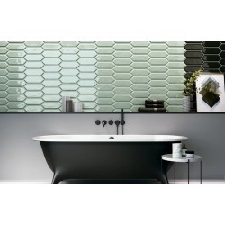 Faianta Picket Beveled Green, tip Metro, Hexagon Lucios, 10 x 30 cm, Ribesalbes