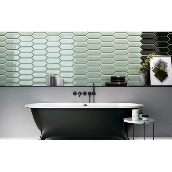 Faianta Picket Beveled Green, tip Metro, Hexagon Lucios, 10 x 30 cm, Ribesalbes