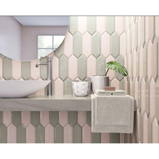 Faianta Picket Beveled Light Grey, tip Metro, Hexagon Lucios, 10 x 30 cm, Ribesalbes