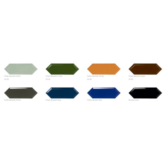 Faianta Picket Beveled Green, tip Metro, Hexagon Lucios, 10 x 30 cm, Ribesalbes