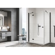 Cabina de dus Annea Black 120x90cm, Uşă batantă dintr-o bucată cu parte fixă în continuare + Perete lateral, Sanswiss