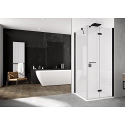 Cabina de dus Solino Black 90x90cm, cu usa pliabila 180 grade, din 2 piese, Sanswiss