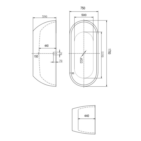 Cada freestanding Aura 170 x 75 cm