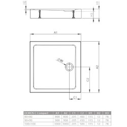 Cadita dus patrata Radaway Doros C Compact Stone 90x90 cm, antracit 