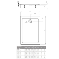 Cadita dus patrata Radaway Doros F Compact Stone 100x80 cm, antracit 