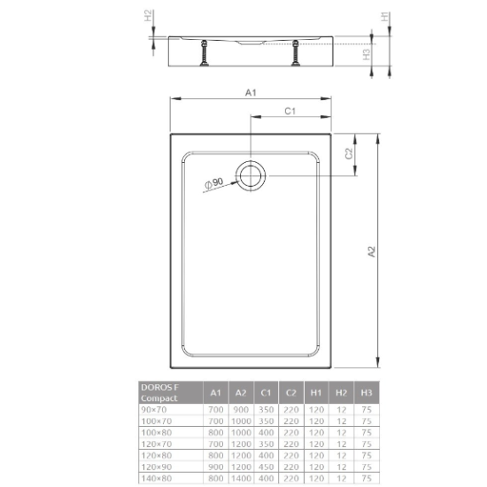 Cadita dus patrata DOROS F Compact 100 x 80 cm RADAWAY