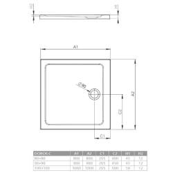 Cadita dus patrata Radaway Doros C Stone 90x90 cm, antracit (acril aspect piatra)