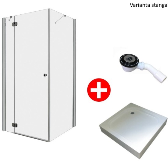 Cabina de dus 90 x 90 cm, Torrenta KDJ stanga, Set cu cadita si sifon, Radaway