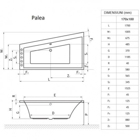Cada asimetrica Palea 170 x 100 cm, Radaway