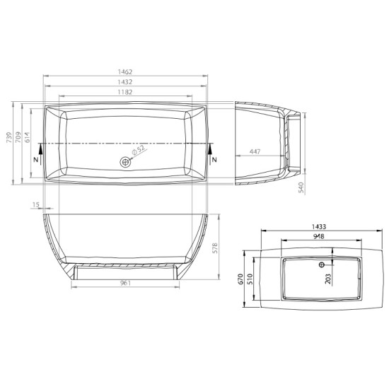 Cada freestanding Gemini 146.2 x 73.9 cm fara preaplin