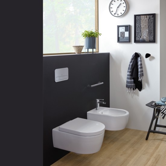 Villeroy-Boch, Set vas WC suspendat Avento, direct flush, cu capac soft close, quick release, alb alpin