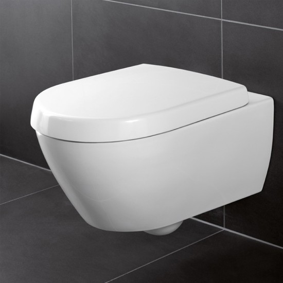 Villeroy-Boch, Set vas WC suspendat Avento, direct flush, cu capac soft close, quick release, alb alpin