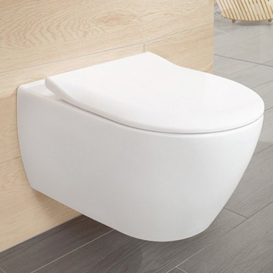 Villeroy-Boch, Set vas WC suspendat Subway 2.0, direct flush, cu capac slim, soft close, alb