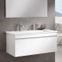 Set mobilier suspendat, un sertar, sticla alb lucios si lavoar pentru mobilier, alb, 100 cm, Venticello