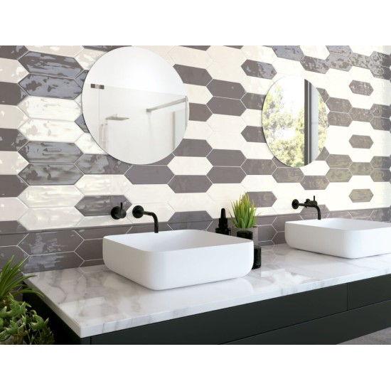 Faianta Picket Grey, tip Metro, Hexagon Lucios, 10 x 30 cm, Ribesalbes