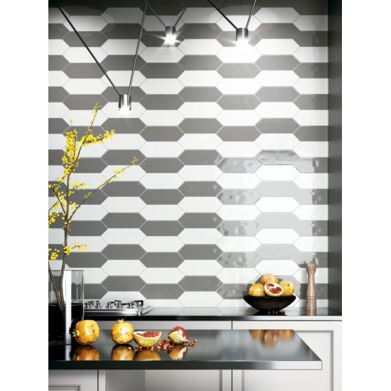 Faianta Picket Grey, tip Metro, Hexagon Lucios, 10 x 30 cm, Ribesalbes