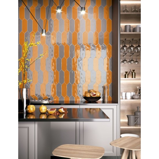 Faianta Picket Grey, tip Metro, Hexagon Lucios, 10 x 30 cm, Ribesalbes