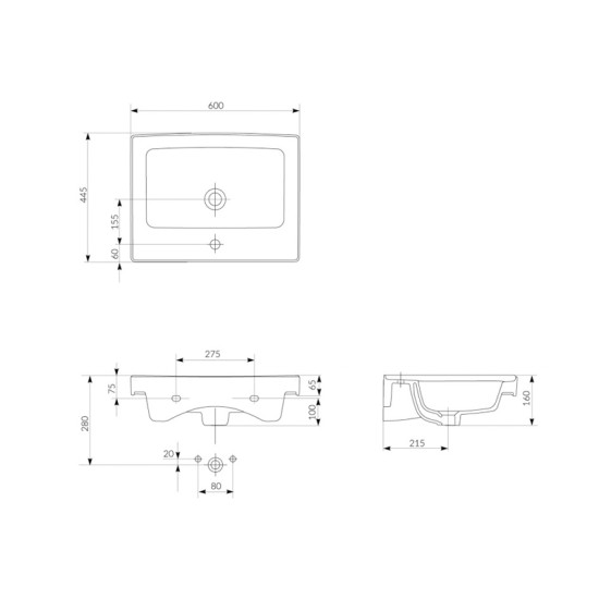 Cersanit, Crea, lavoar pentru mobilier, 60 cm