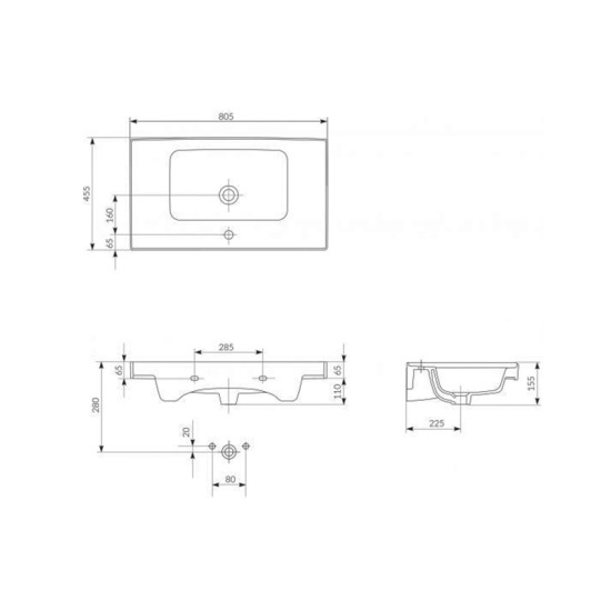 Cersanit, Crea, lavoar pentru mobilier, 80 cm