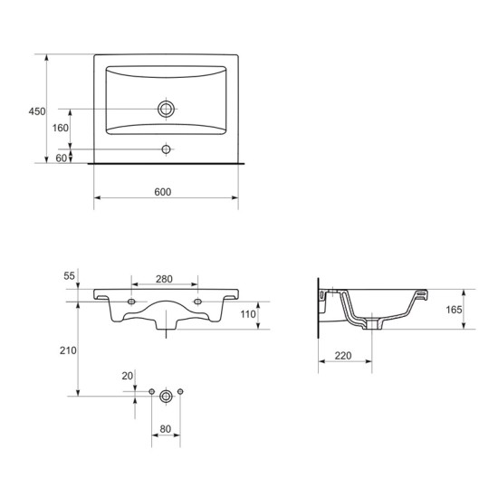 Cersanit, Lara, set compus din mobilier cu doua sertare + lavoar 60 x 45 cm, alb