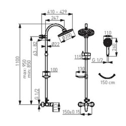 Set dus cu cap dus fix si mobil, crom, Algeo