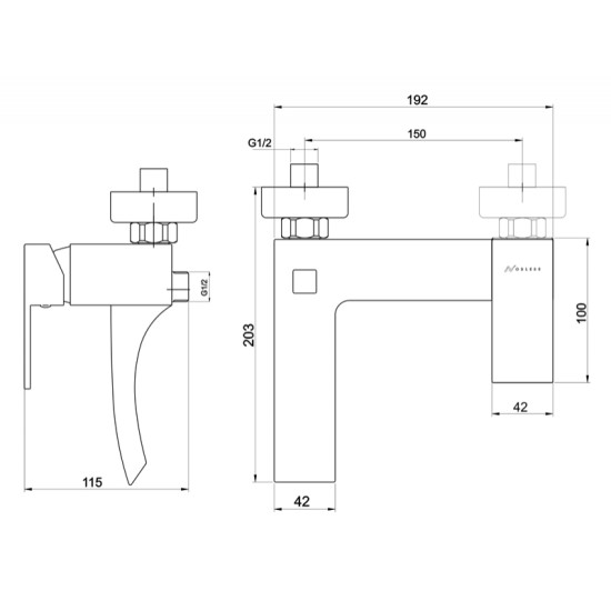 Baterie de cada, cu montaj pe perete, NOBLESS EDGE, crom