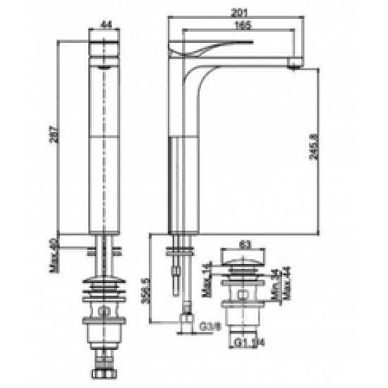 Baterie lavoar inalta, crom, Quad