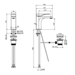 Baterie lavoar, crom, Quad