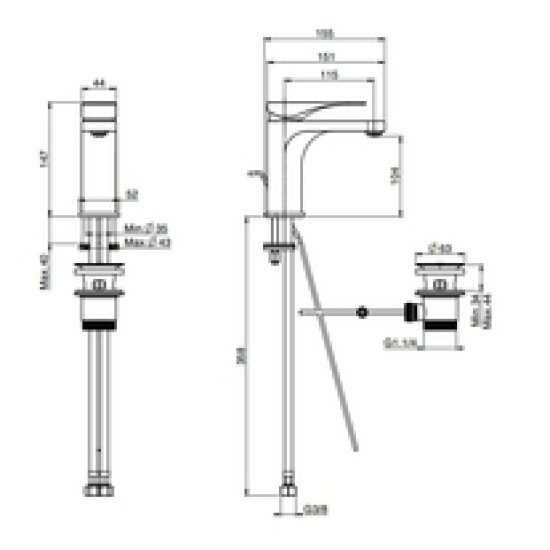 Baterie lavoar, crom, Quad