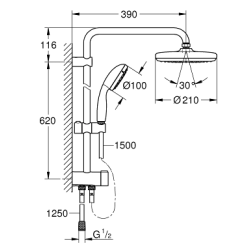 Coloana de dus New Tempesta 250, fara baterie, Grohe