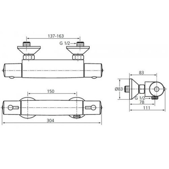 Baterie termostatica dus CERATHERM 50, Ideal Standard