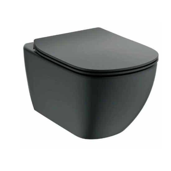 Set vas wc suspendat Ideal Standard Tesi Aquablade cu capac slim softclose negru mat Silk Black