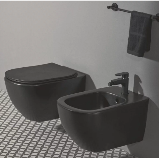 Set vas wc suspendat Ideal Standard Tesi Aquablade cu capac slim softclose negru mat Silk Black