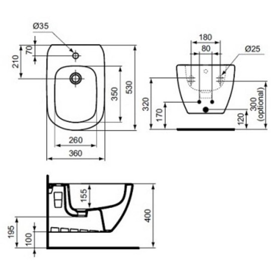 Bideu TESI suspendat fixare complet ascunsa IDEAL STANDARD