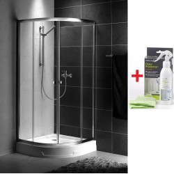 Set cabina de dus semirotunda PREMIUM A 90 x 90 cm cu cadita, sifon si Glass Protector