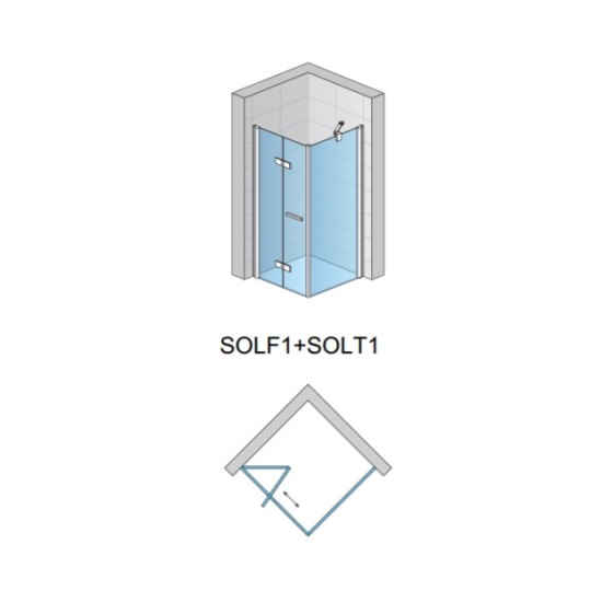 Cabina de dus dreptunghiulara SOLINO 100 x 80 cm SOLF1+SOLT1 cu usa pliabila si perete lateral fix SANSWISS