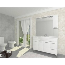 Mobilier SMART 121 cm BIANCO cu lavoar si oglinda cu iluminare SAVINI DUE