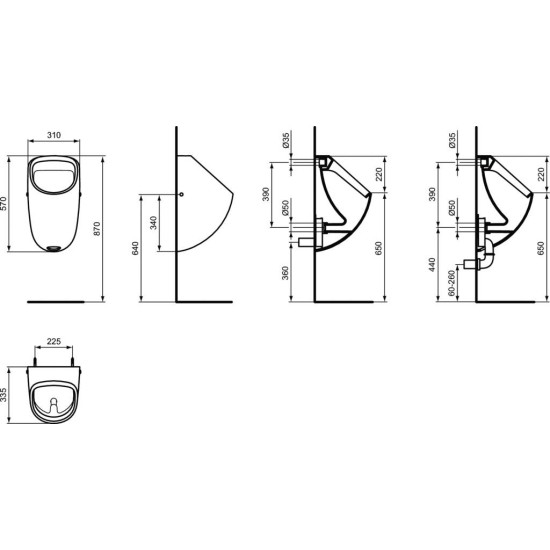 Pisoar CONNECT alimentare din spate IDEAL STANDARD