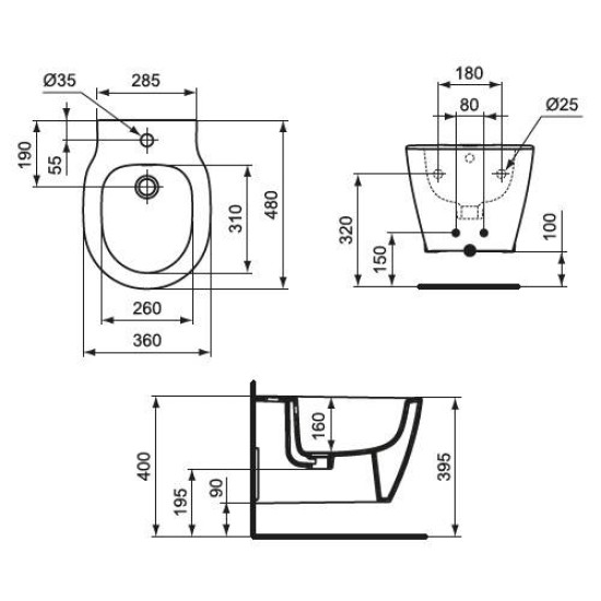 Bideu CONNECT SPACE suspendat fixare complet ascunsa IDEAL STANDARD