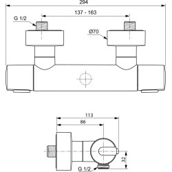 Baterie dus termostatata CERATHERM T100 IDEAL STANDARD
