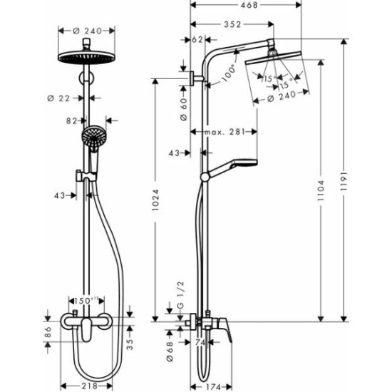 Sistem de dus CROMETTA S 240 monocomanda HANSGROHE