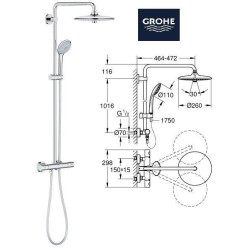 Sistem de dus EUPHORIA 260 termostatic cu pipa cada GROHE