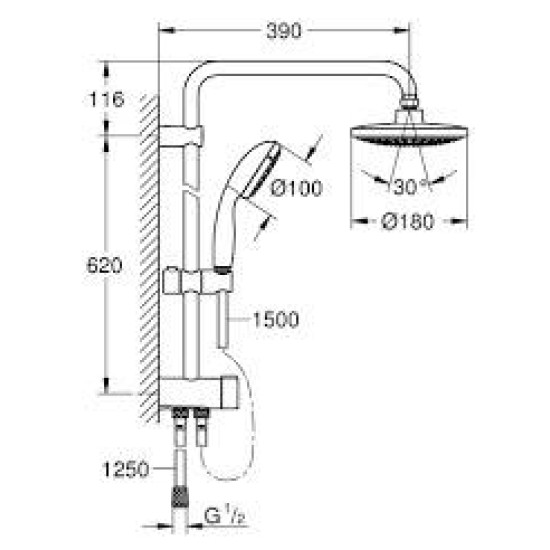 Sistem de dus NEW TEMPESTA 180 cu diverter GROHE