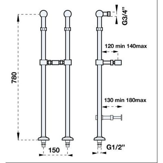Picioare baterie cada CROCE crom ARTIS RUBINETTERIE