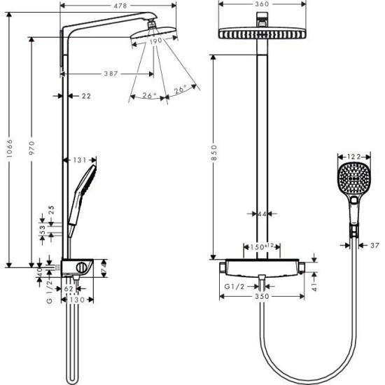 Sistem de dus RAINDANCE SELECT E 360 HANSGROHE
